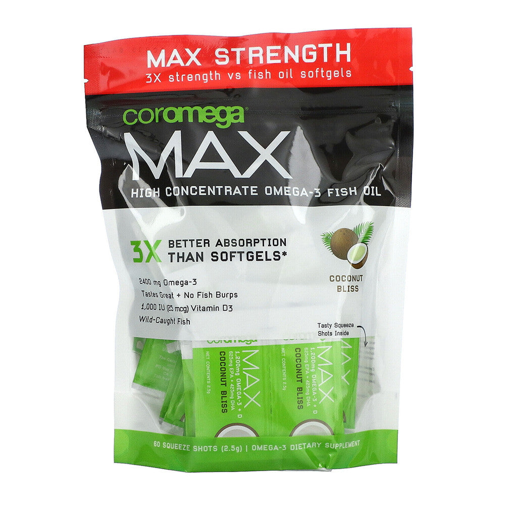 Coromega Max Super High Omega 3 Fish Oil Squeeze Packets, 60 Ea